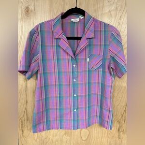 Levi’s Vintage Rainbow Plaid Women's Large Juniors Short Sleeve Button Up Shirt